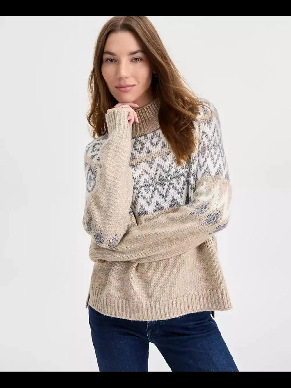 Lucky Brand Fair Isle Turtleneck Sweater in Beige and Cream